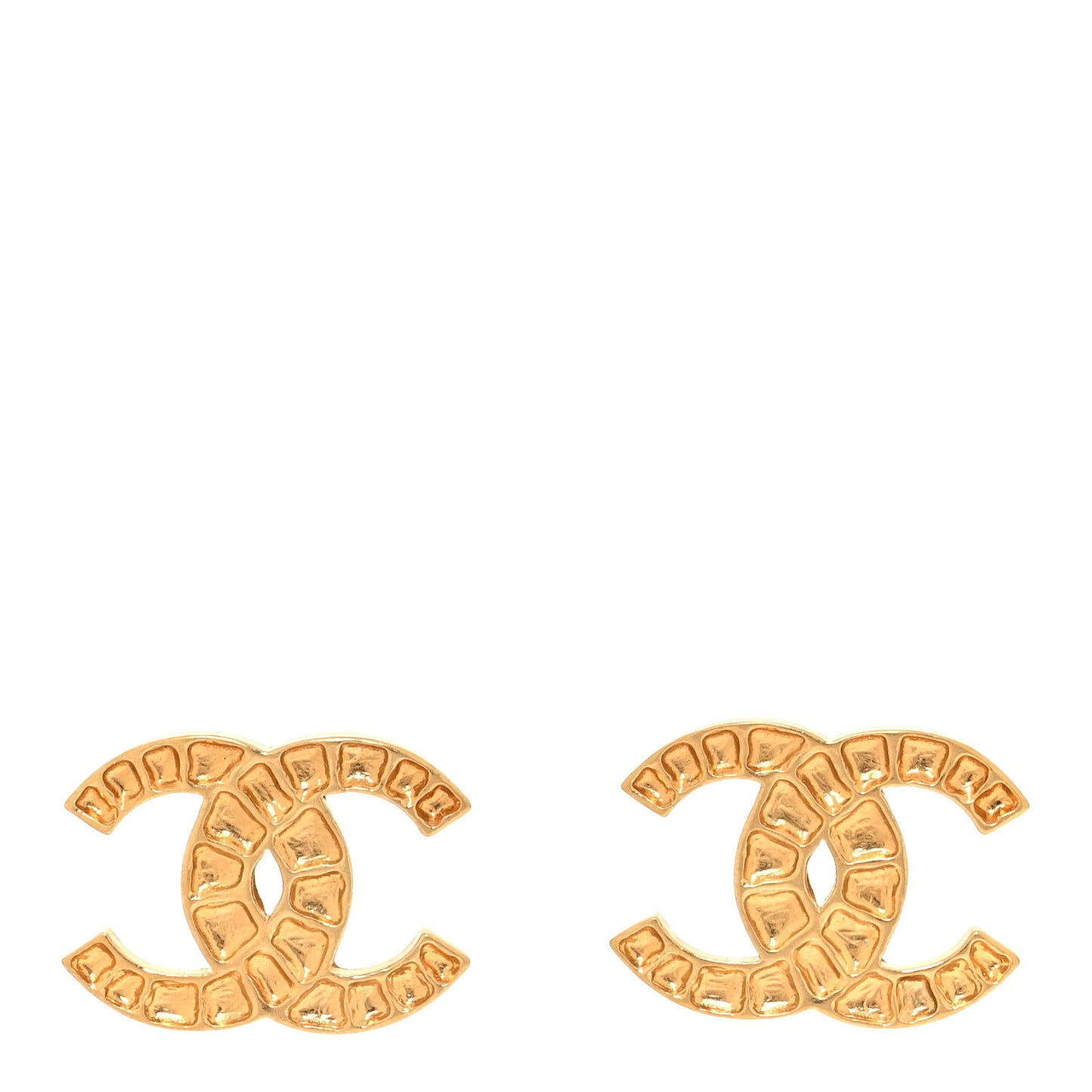Metal Textured CC Earrings Gold