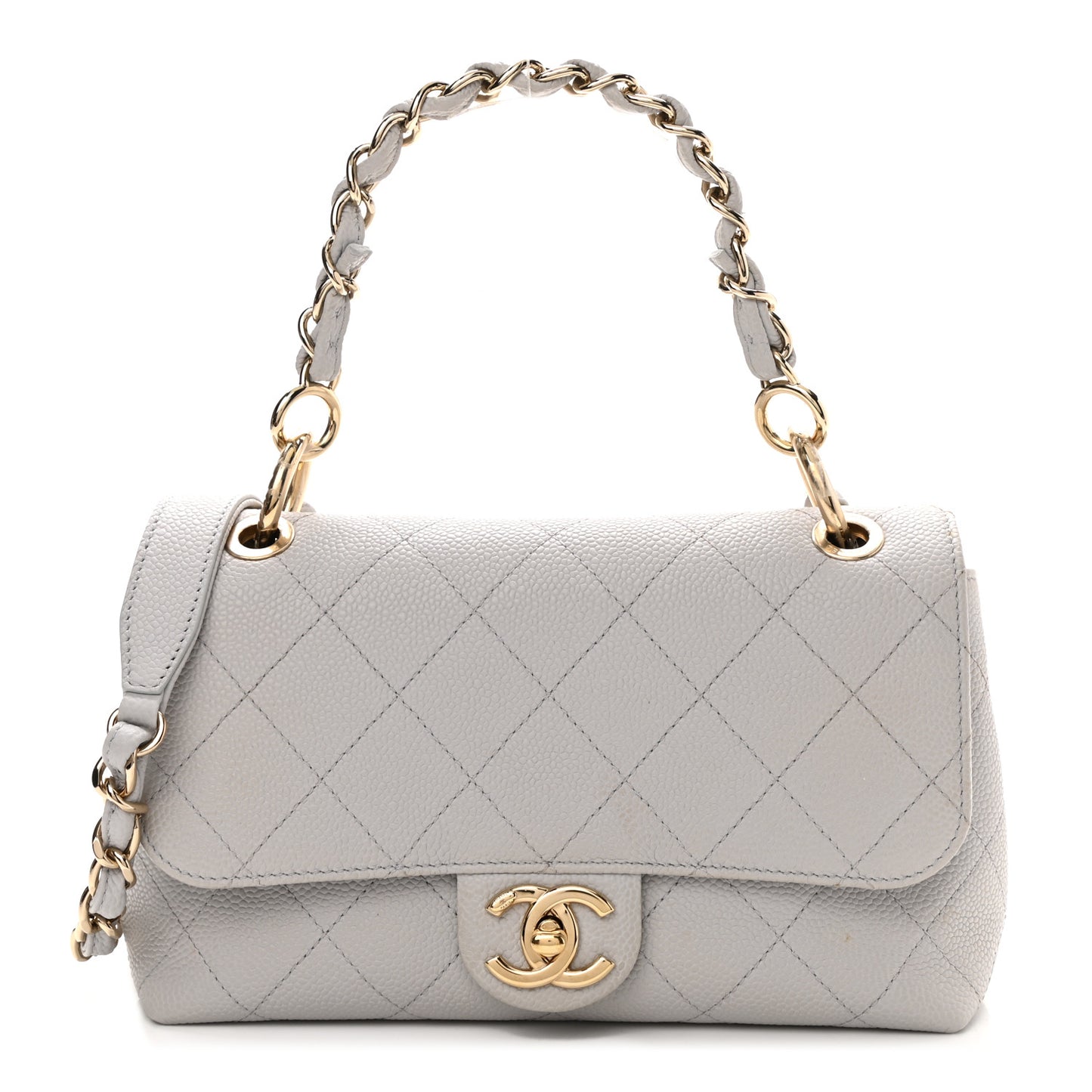 Caviar Quilted Small City Walk Flap Light Grey