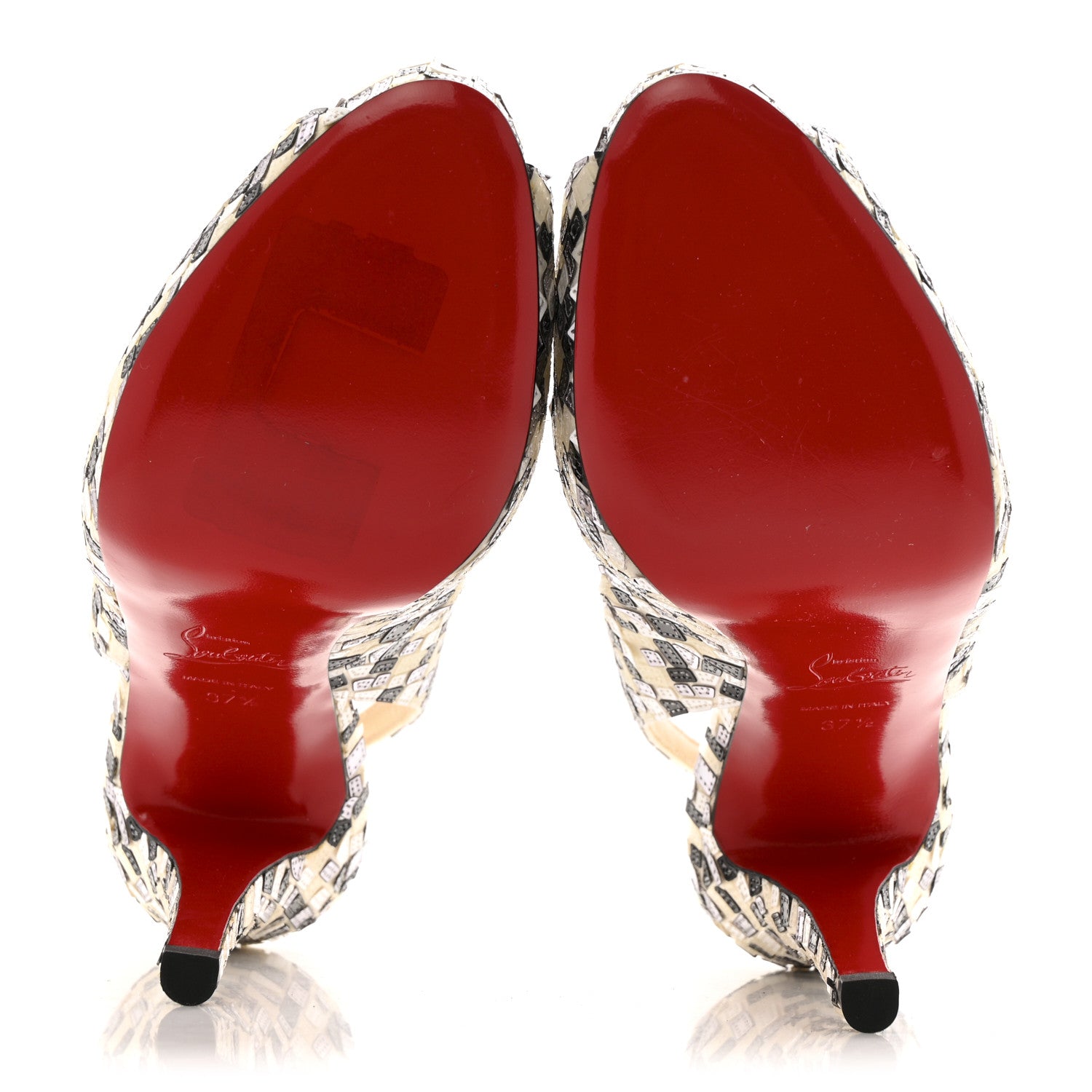 Christian Louboutin Satin Mosaique No Prive 120 Pumps 37.5 Silver Black White 6 of 12