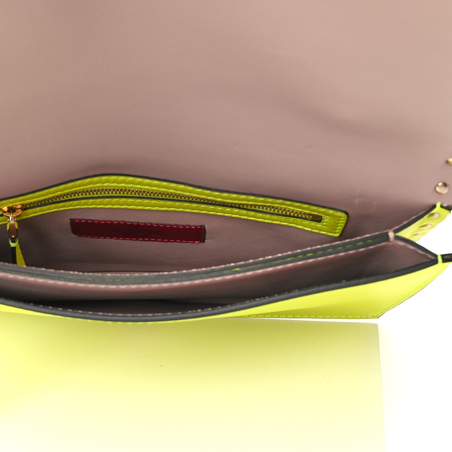 Nappa Rockstud Wristlet Clutch Yellow Fluo