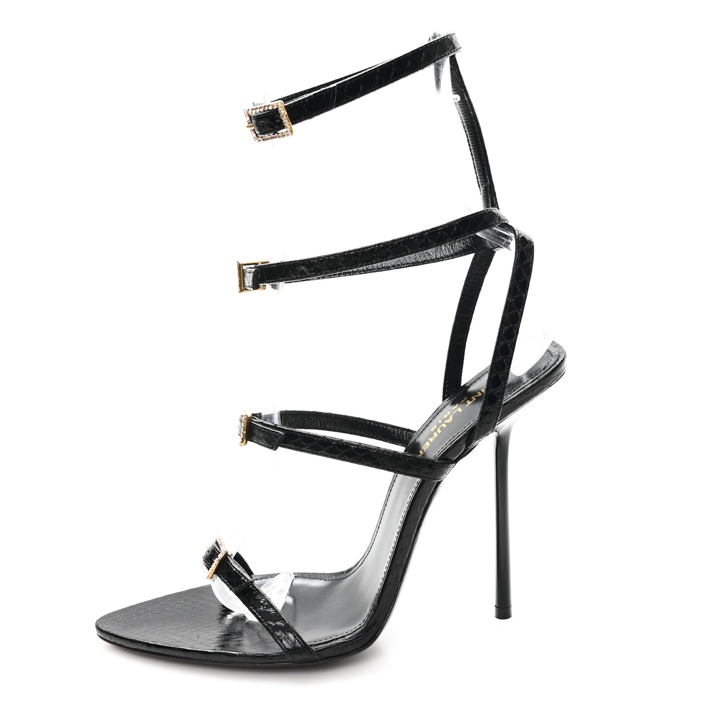 Ayers Snakeskin Embossed Giqua 115 Sandals 37 Black