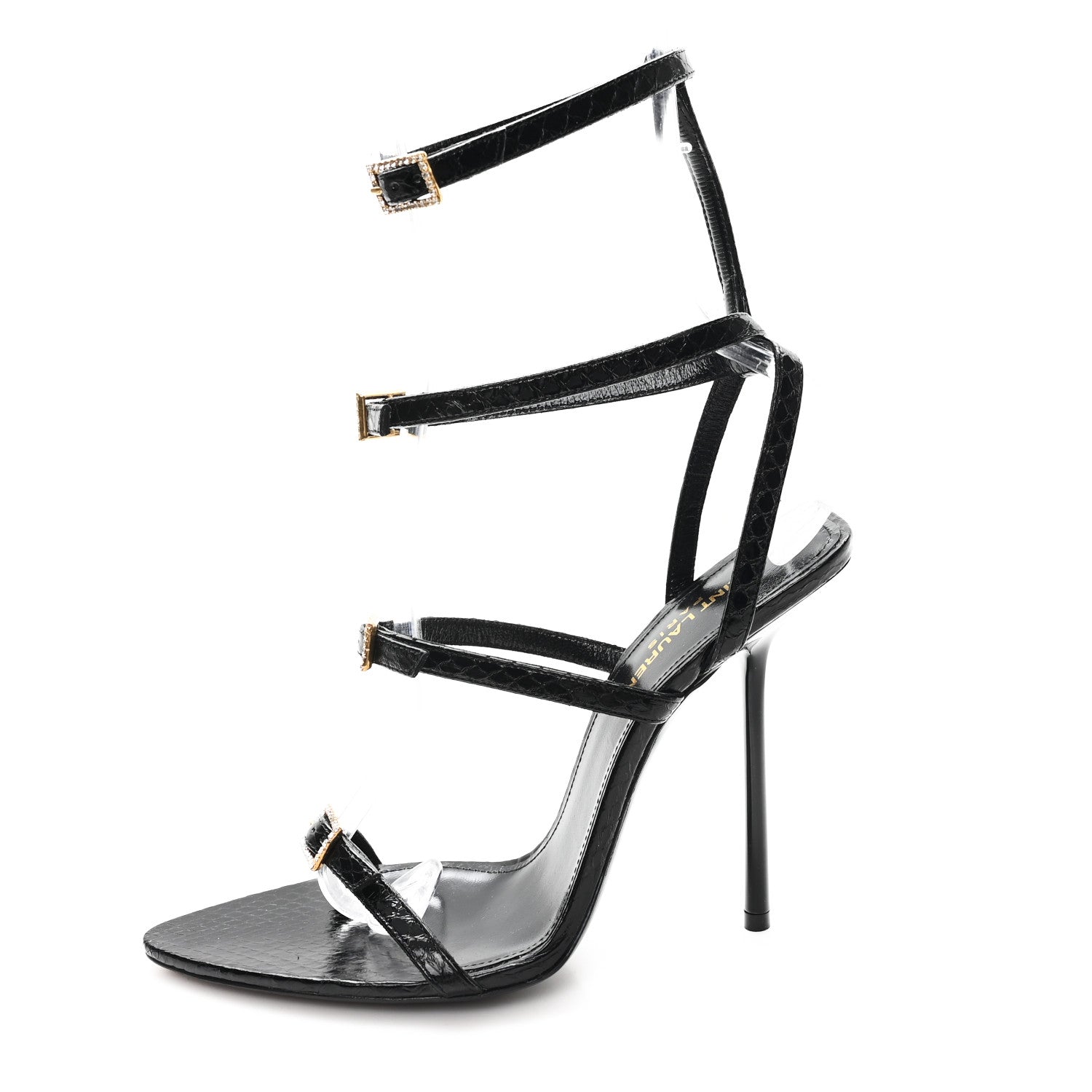 Saint Laurent Ayers Snakeskin Embossed Giqua 115 Sandals 37 Black 1 of 9