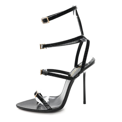 Saint Laurent Ayers Snakeskin Embossed Giqua 115 Sandals 37 Black 1 of 9