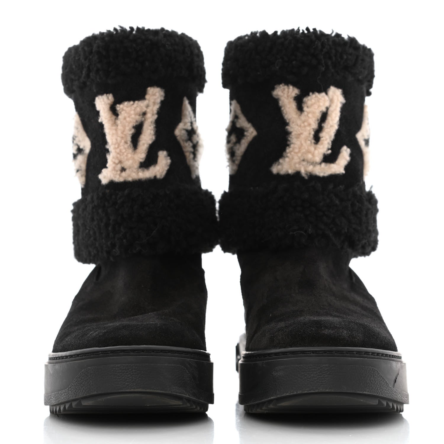Louis Vuitton Suede Calfskin Shearling Snowdrop Flat Ankle Boot 37.5 Black 2 of 13