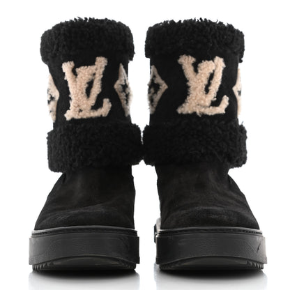 Louis Vuitton Suede Calfskin Shearling Snowdrop Flat Ankle Boot 37.5 Black 2 of 13
