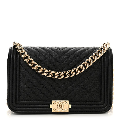 Chanel Caviar Chevron Quilted Mini Boy Wallet On Chain WOC Black 1 of 11