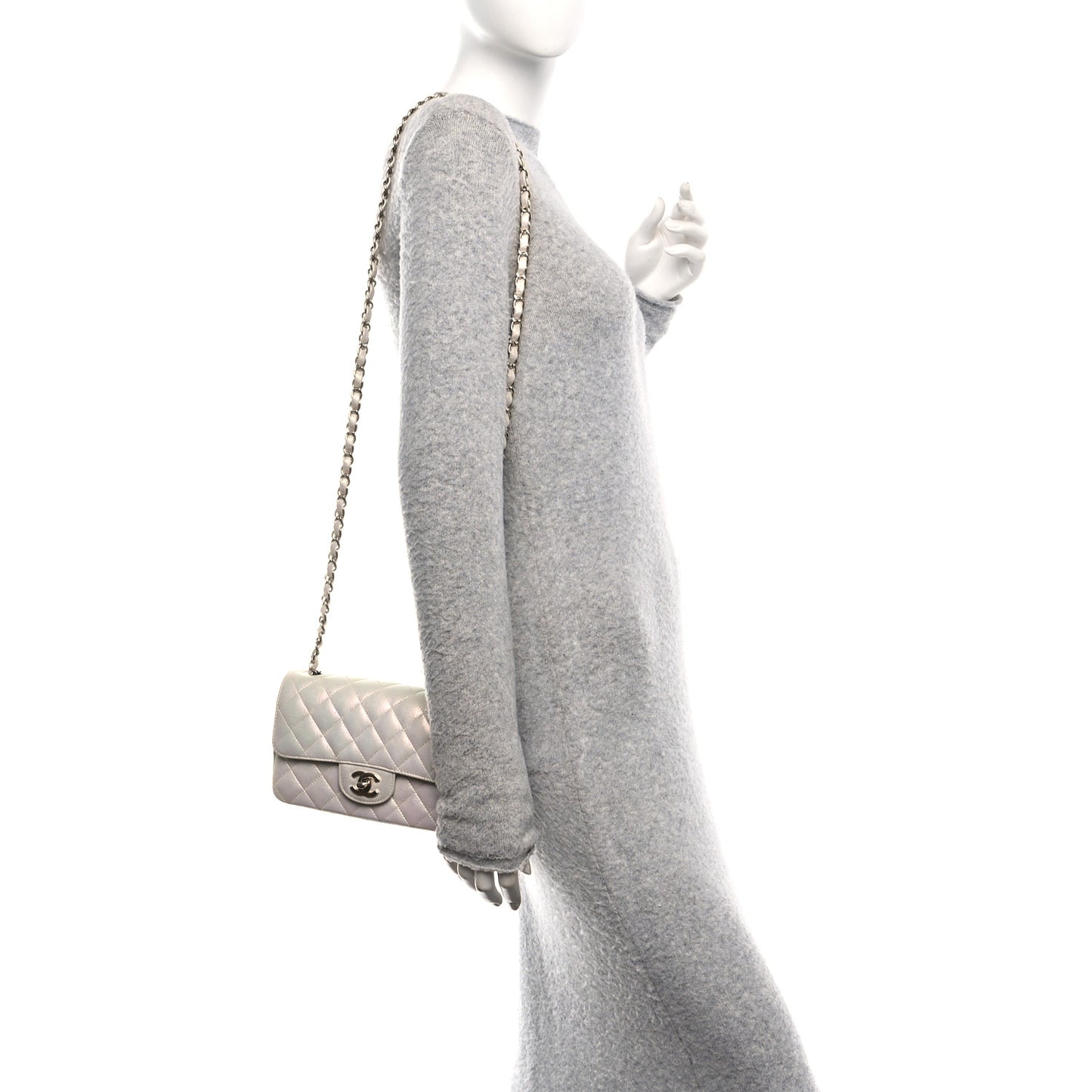 Iridescent Lambskin Quilted Mini Rectangular Flap Ivory