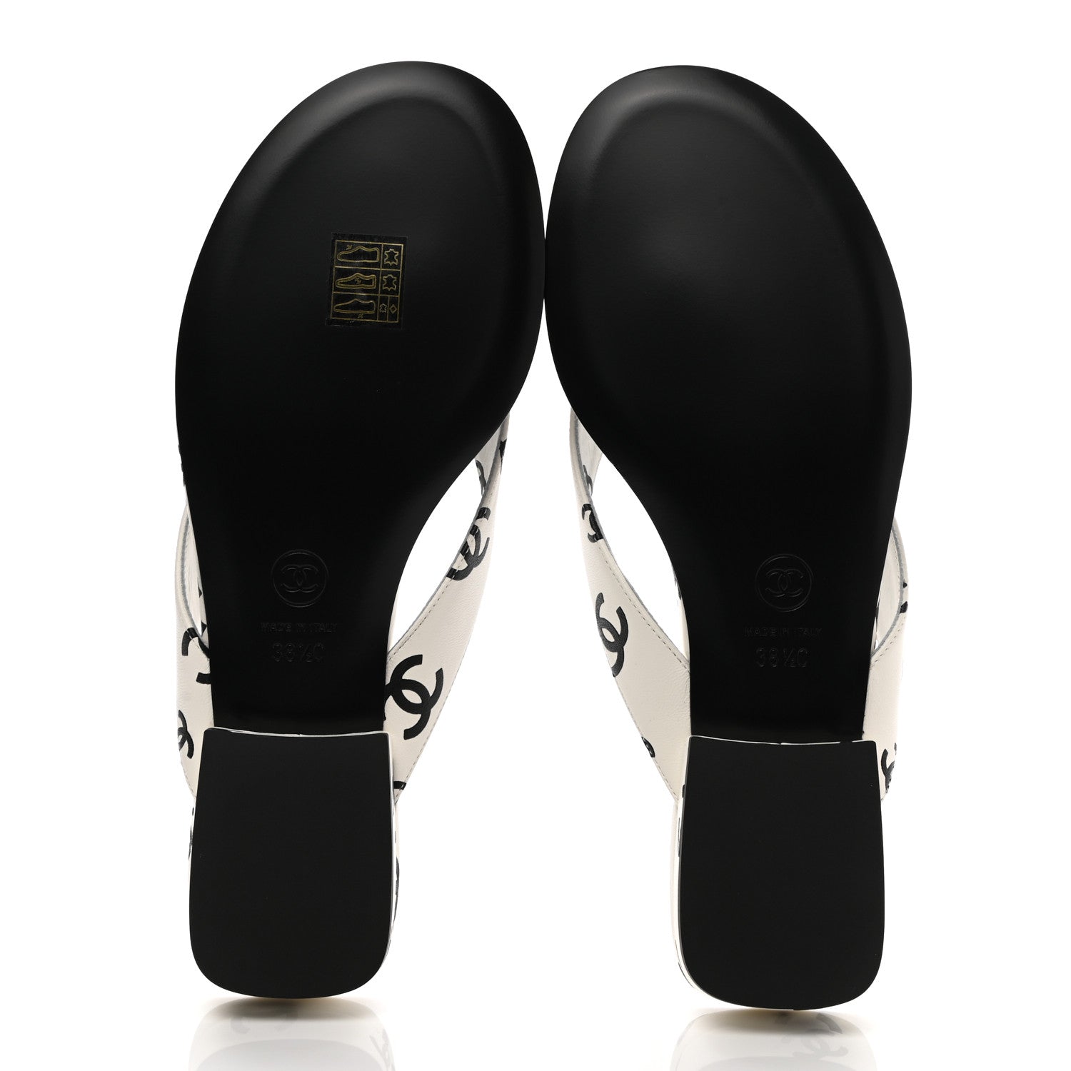 Chanel Printed Lambskin Coco Beach Thong Sandals 38.5 White Black 6 of 9