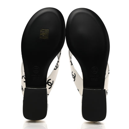 Chanel Printed Lambskin Coco Beach Thong Sandals 38.5 White Black 6 of 9