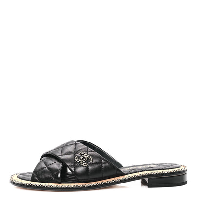 Chanel Lambskin Quilted Chain CC Sandals 39 Black 1 of 10