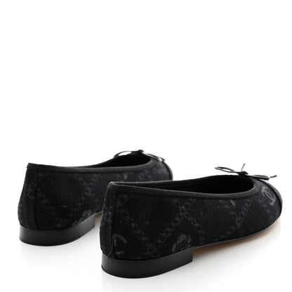 Chanel Denim Printed Cap Toe Ballerina Flats 38.5 Black 4 of 9