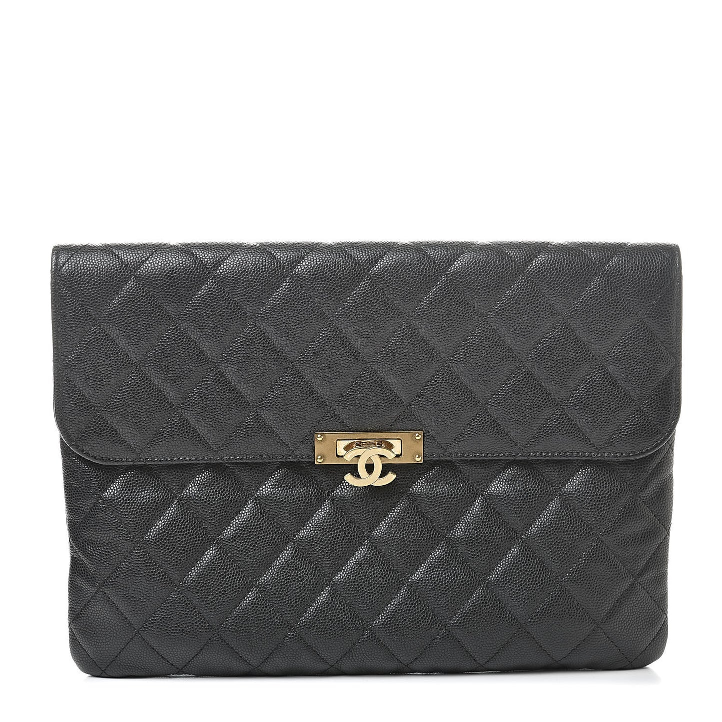 Caviar Quilted Medium Golden Class Pouch Black