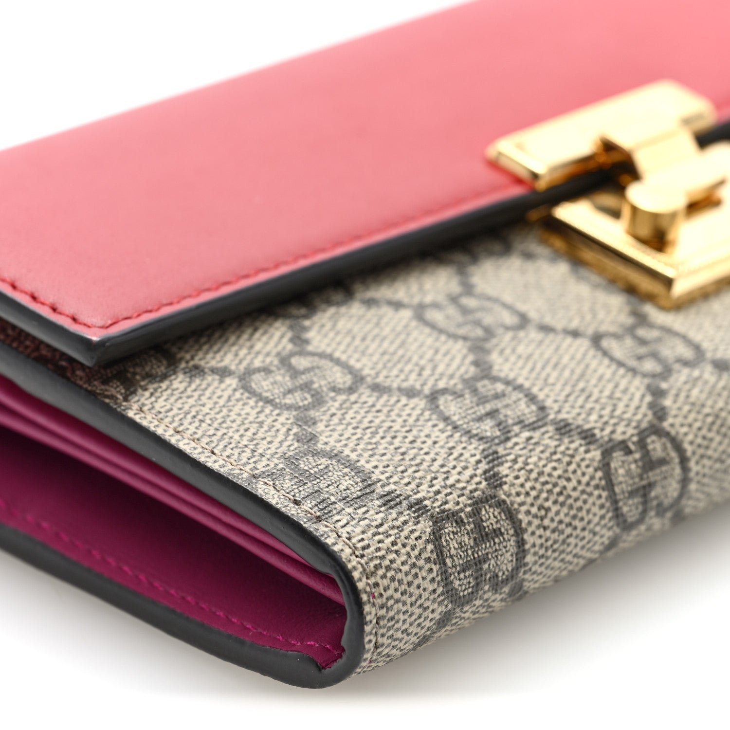 Gucci GG Supreme Monogram Moon Calfskin Padlock Continental Chain Wallet Beige Ebony Hibiscus Red New Rosette 8 of 9