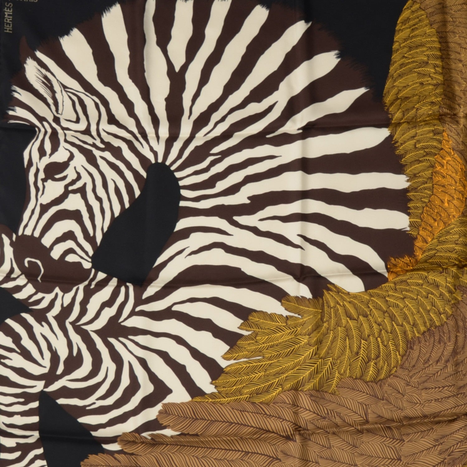 Hermes Silk Twill Zebra Pegasus Scarf 90 Noir Bronze Marron 1 of 7