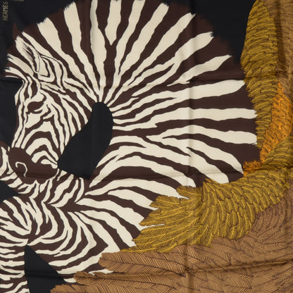 Hermes Silk Twill Zebra Pegasus Scarf 90 Noir Bronze Marron 1 of 7
