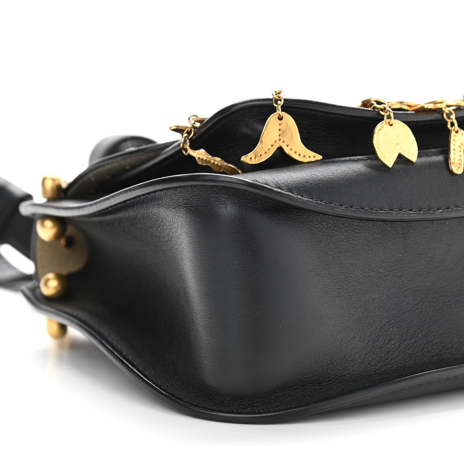 Chloe Calfskin Studded Charm Fringe Mini Hudson Crossbody Bag Black 9 of 10
