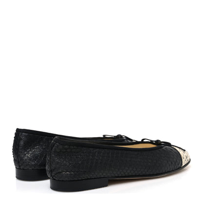 Chanel Glitter Snakeskin CC Cap Toe Ballerina Flats 37 Black White 5 of 13