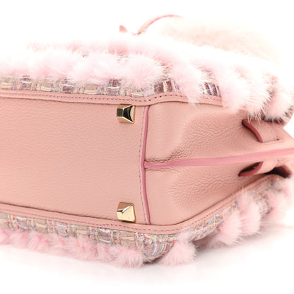 MCM Tweed Mink Fur Sequin Mini Tote Pink Blush 10 of 15