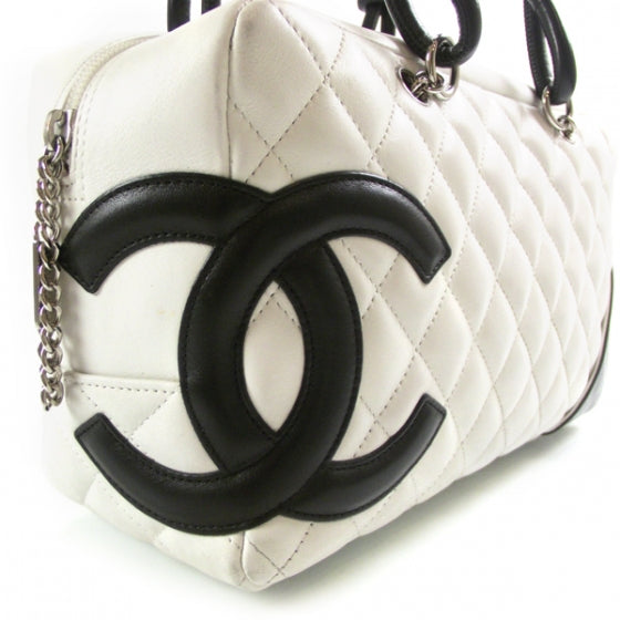 Calfskin Quilted Large Cambon Bowler White Black