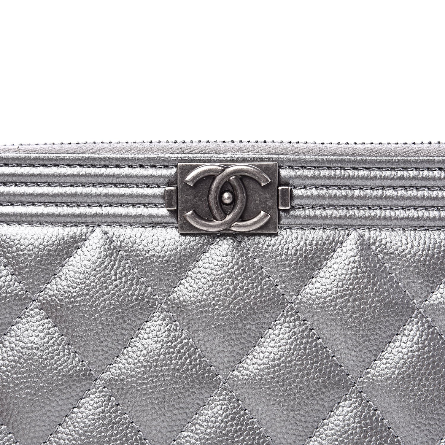Chanel Metallic Caviar Quilted Small Boy Clutch With Chain Silver 13 of 14