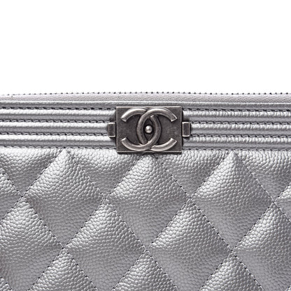 Chanel Metallic Caviar Quilted Small Boy Clutch With Chain Silver 13 of 14