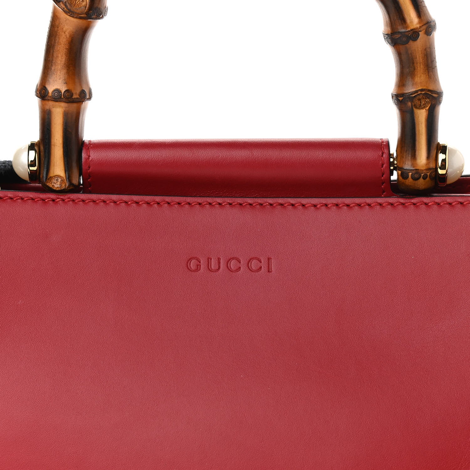 Gucci Nappa Bamboo Web Mini Nymphaea Top Handle Bag Hibiscus Red 10 of 15