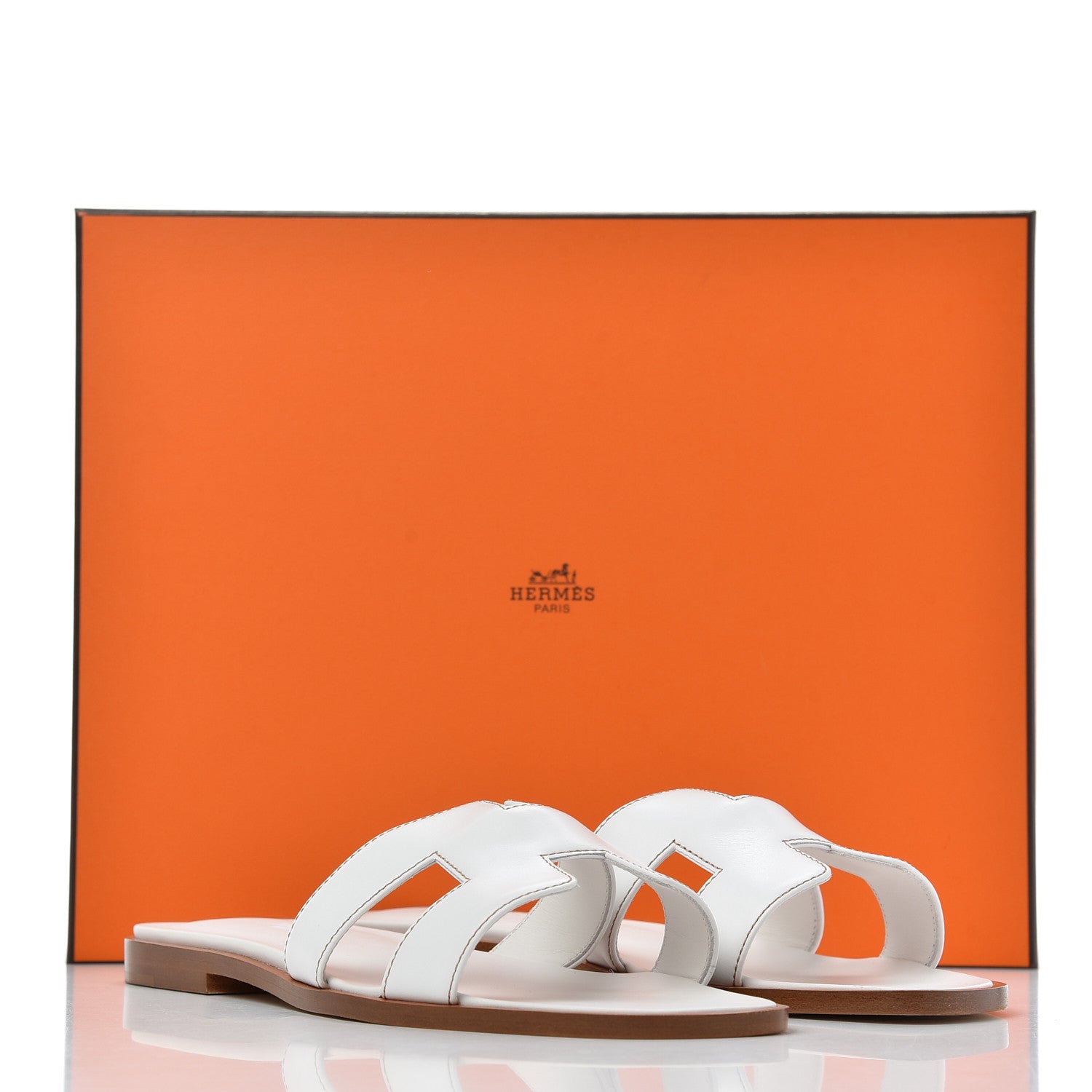 Hermes Box Calfskin Oran Sandals 37 White 16 of 16