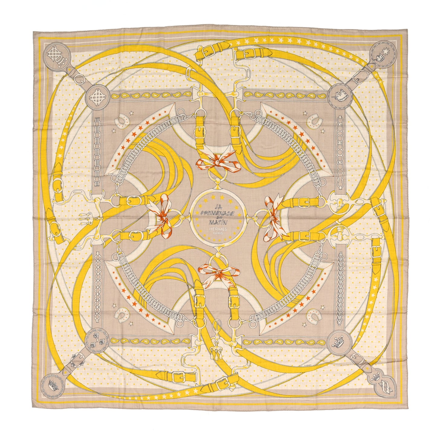 Cashmere Silk La Promenade du Matin Bandana Shawl 140 Naturel Beige Jaune Vif