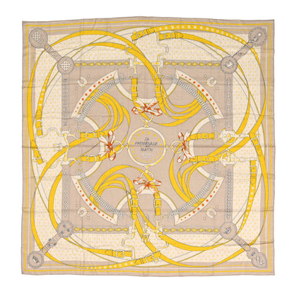 Hermes Cashmere Silk La Promenade du Matin Bandana Shawl 140 Naturel Beige Jaune Vif 1 of 4