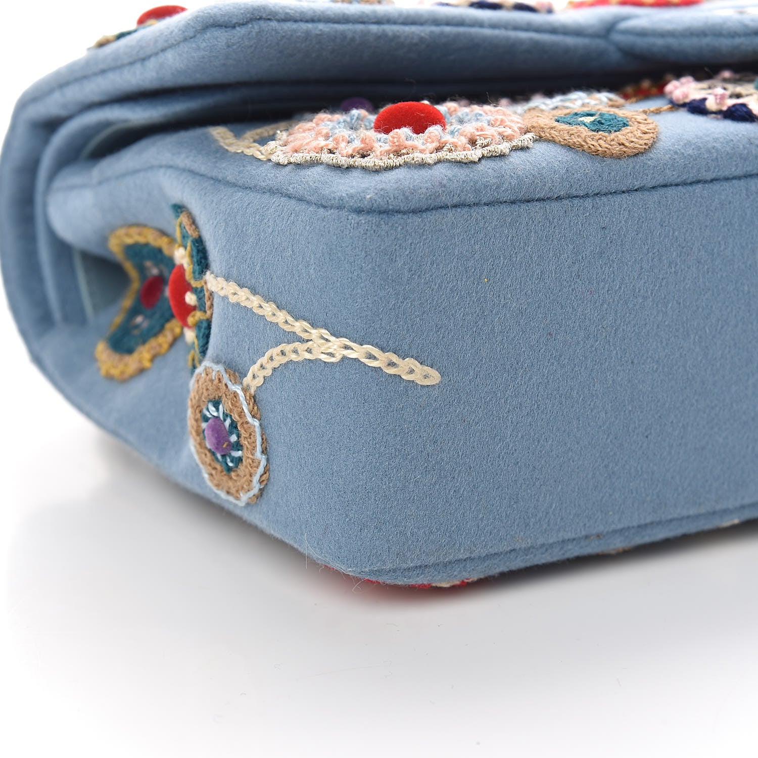 Chanel Felt Flower Embroidered Medium Double Flap Blue Multicolor 8 of 10