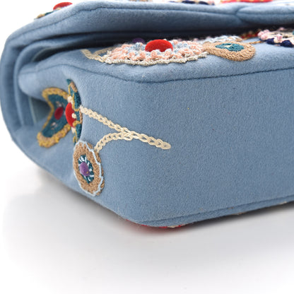 Chanel Felt Flower Embroidered Medium Double Flap Blue Multicolor 8 of 10