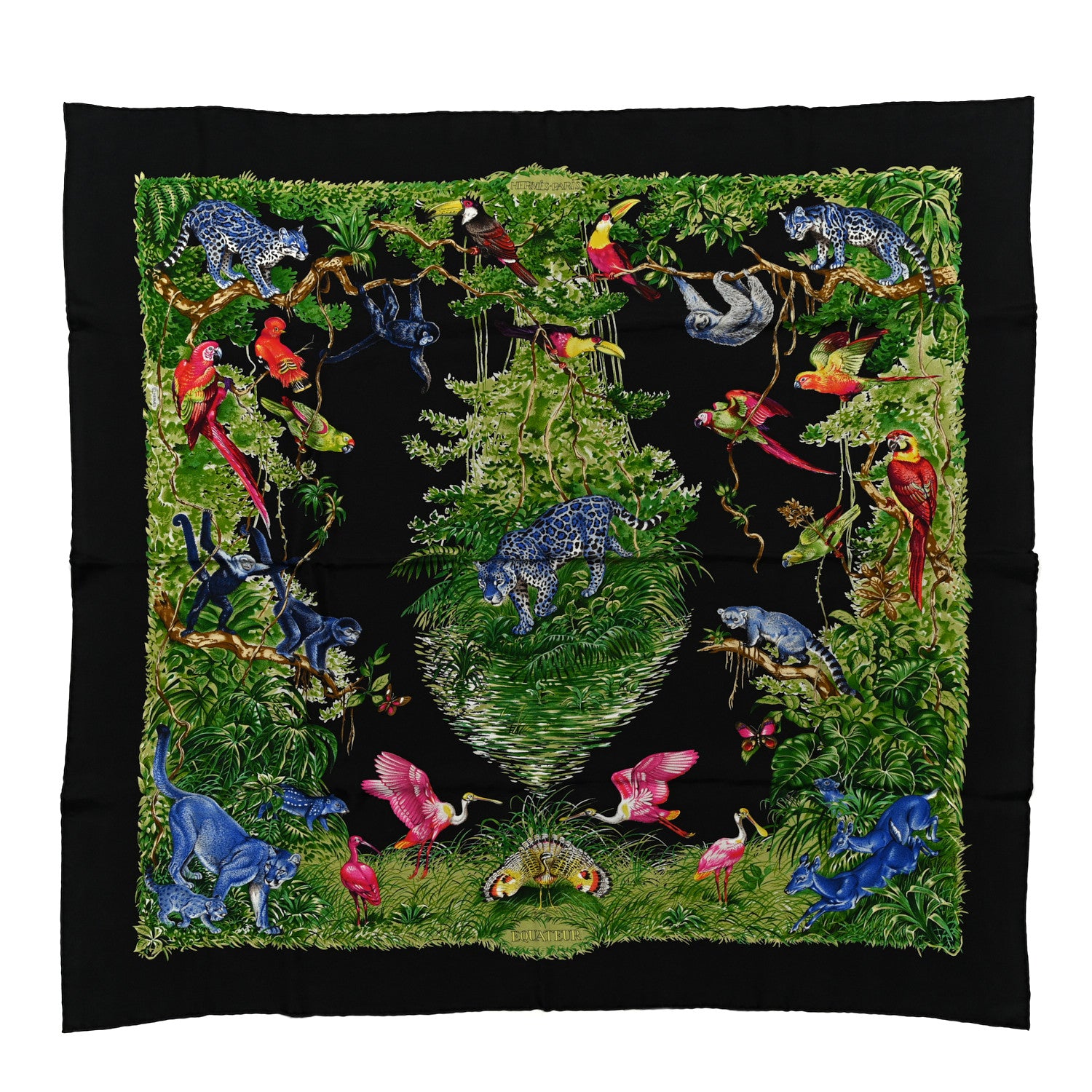 Hermes Silk Equateur Scarf 90 Black Vert Bleu 1 of 6