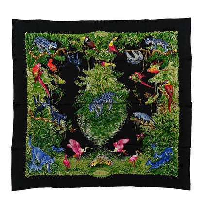 Hermes Silk Equateur Scarf 90 Black Vert Bleu 1 of 6