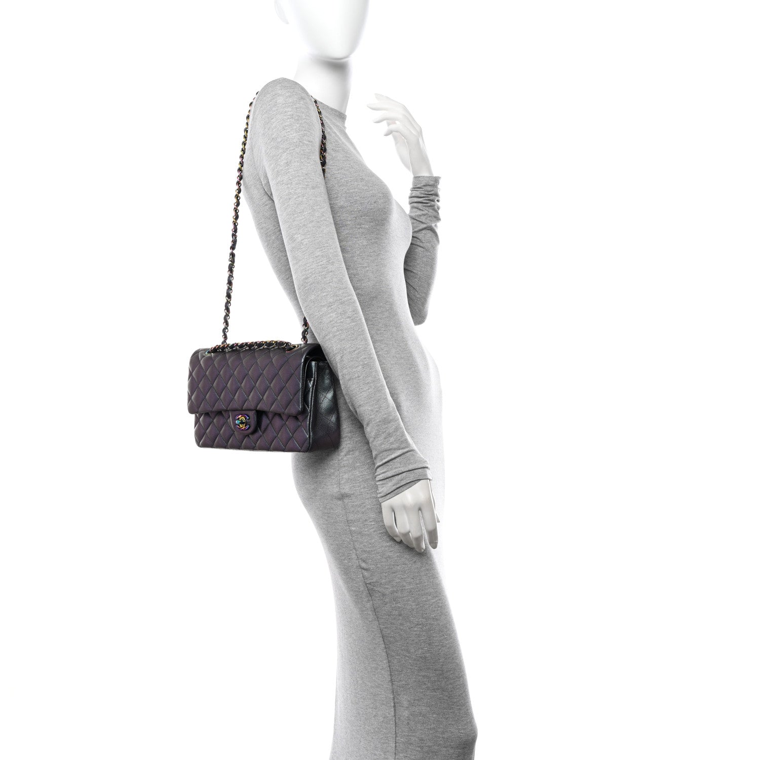 Chanel Iridescent Goatskin Quilted Medium Double Flap Purple 2 of 12