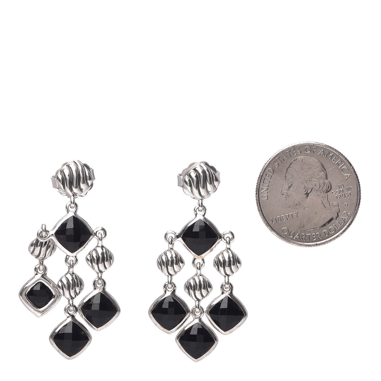 David Yurman Sterling Silver Black Onyx Sculpted Cable Chandelier Earrings 2 of 4