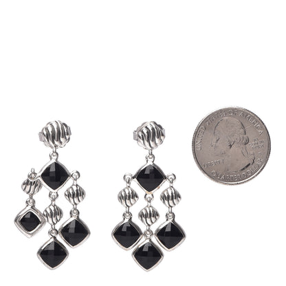David Yurman Sterling Silver Black Onyx Sculpted Cable Chandelier Earrings 2 of 4