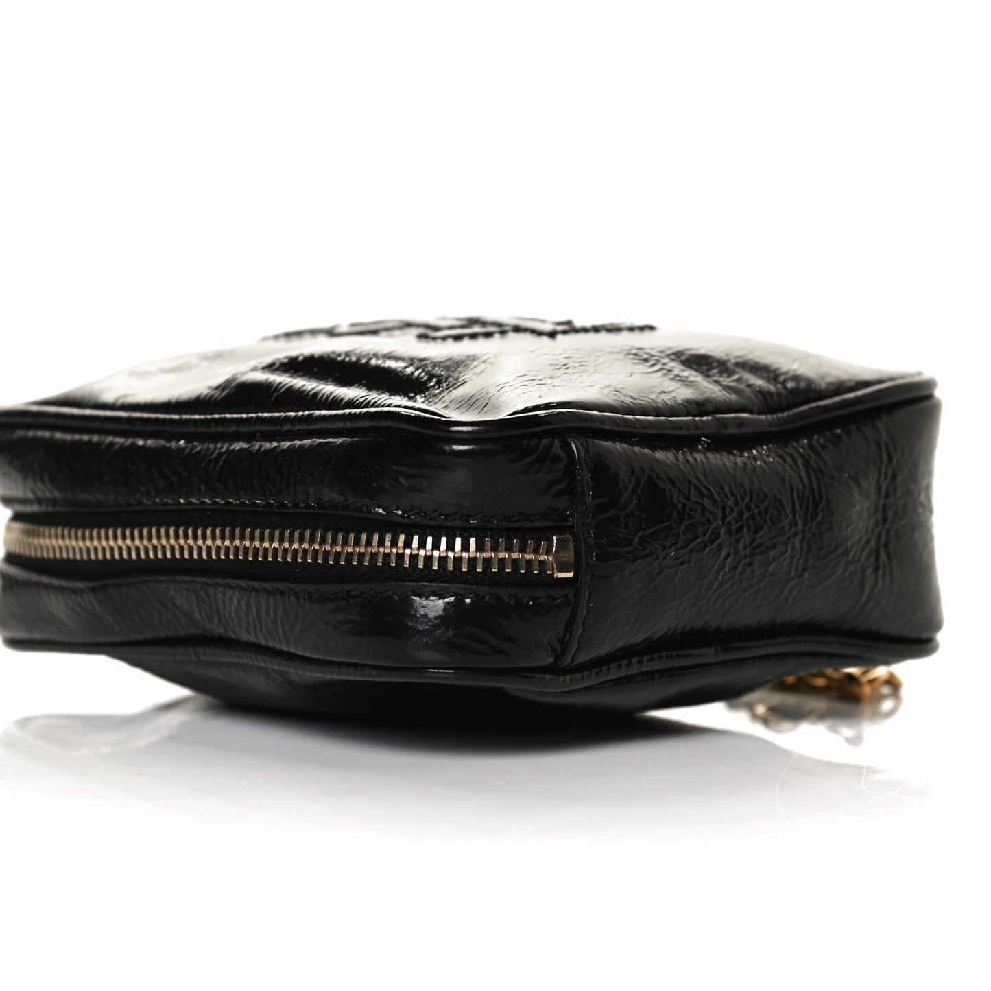 Textured Patent Monogram Mini Wristlet Black