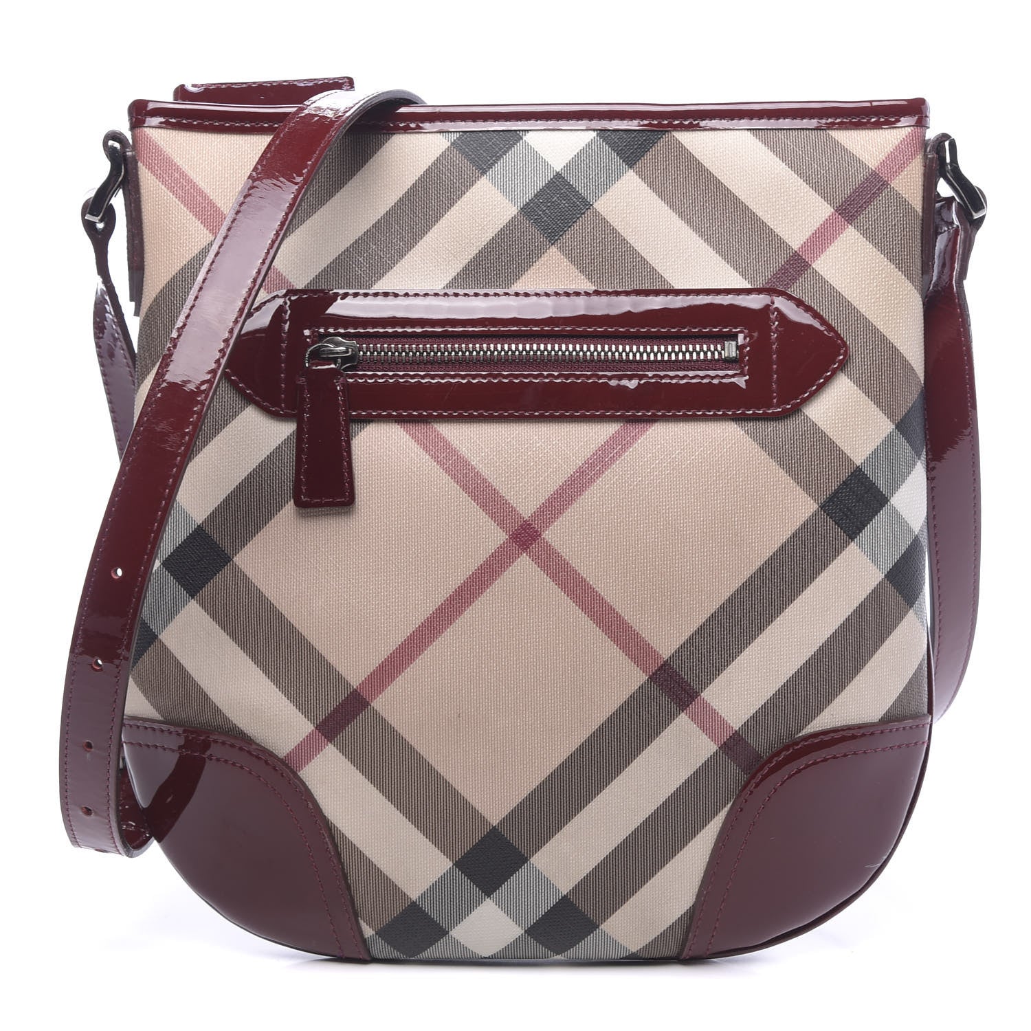 Burberry Patent Nova Check Dryden Crossbody Bag Dark Red 1 of 15