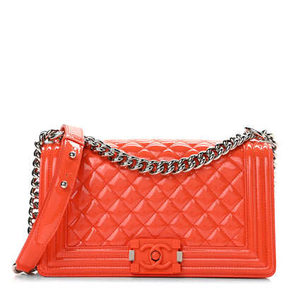 Chanel Patent Calfskin Quilted Medium Plexiglass Boy Flap Orange 1 of 12