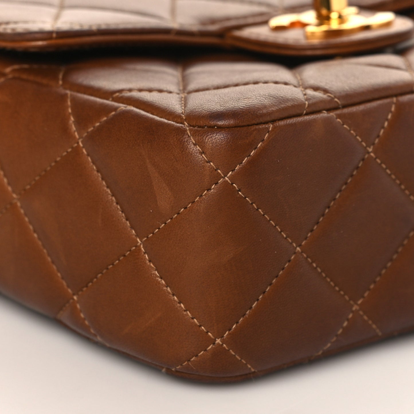 Lambskin Quilted Flap Bag Brown
