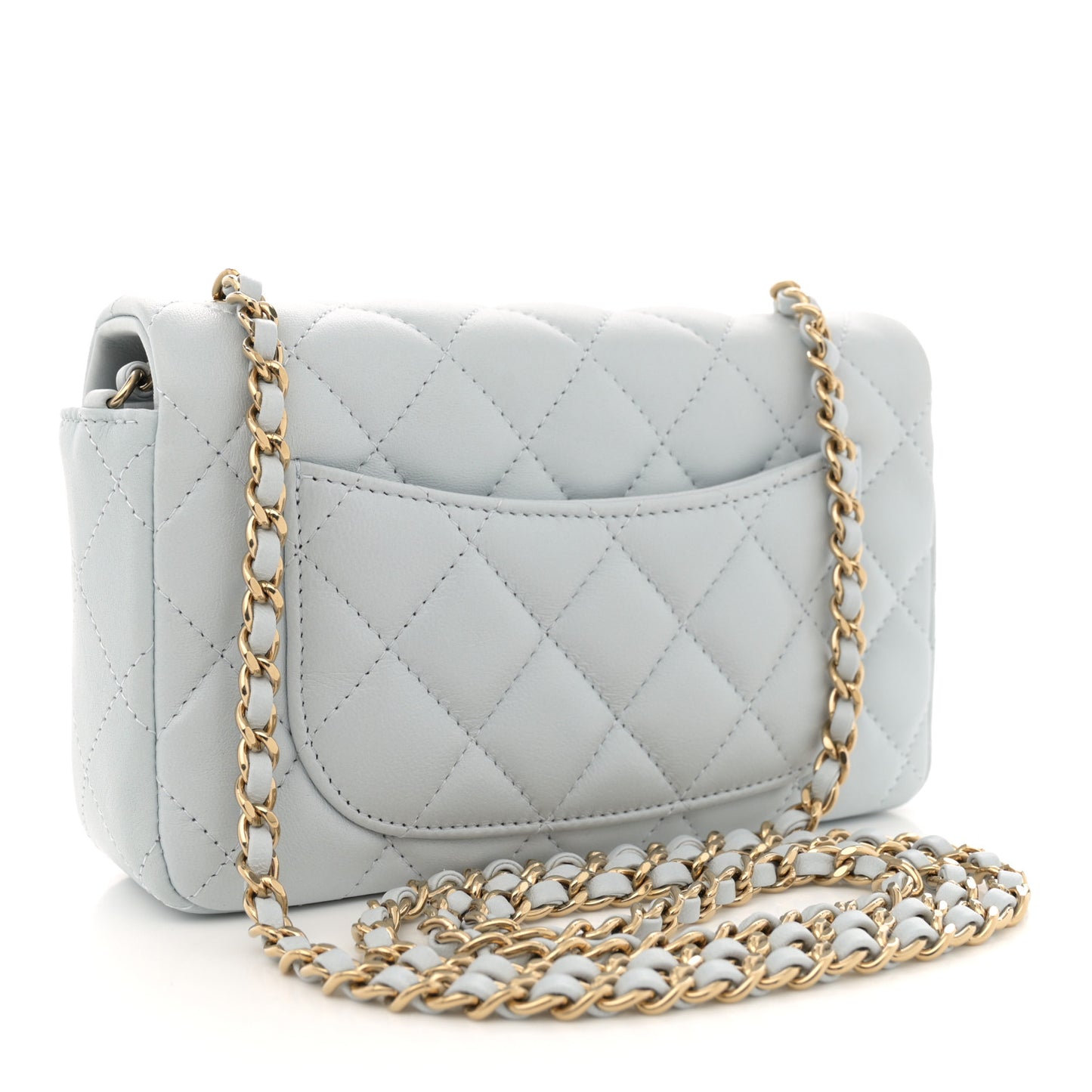 Lambskin Quilted Extra Mini Rectangular Flap Light Blue
