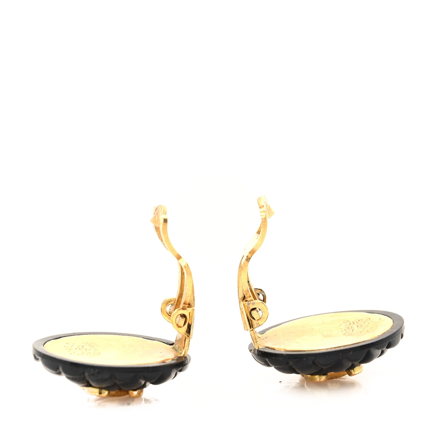 Enamel Quilted CC Clip On Earrings Black Gold
