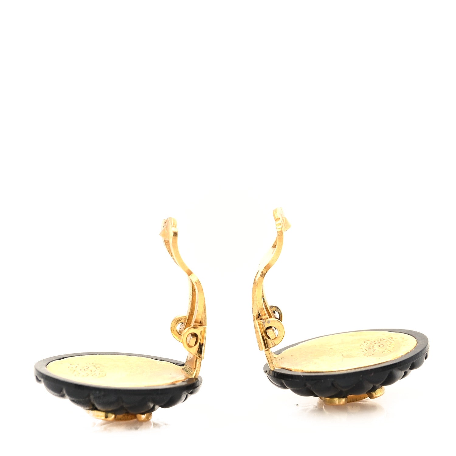 Chanel Enamel Quilted CC Clip On Earrings Black Gold 3 of 4
