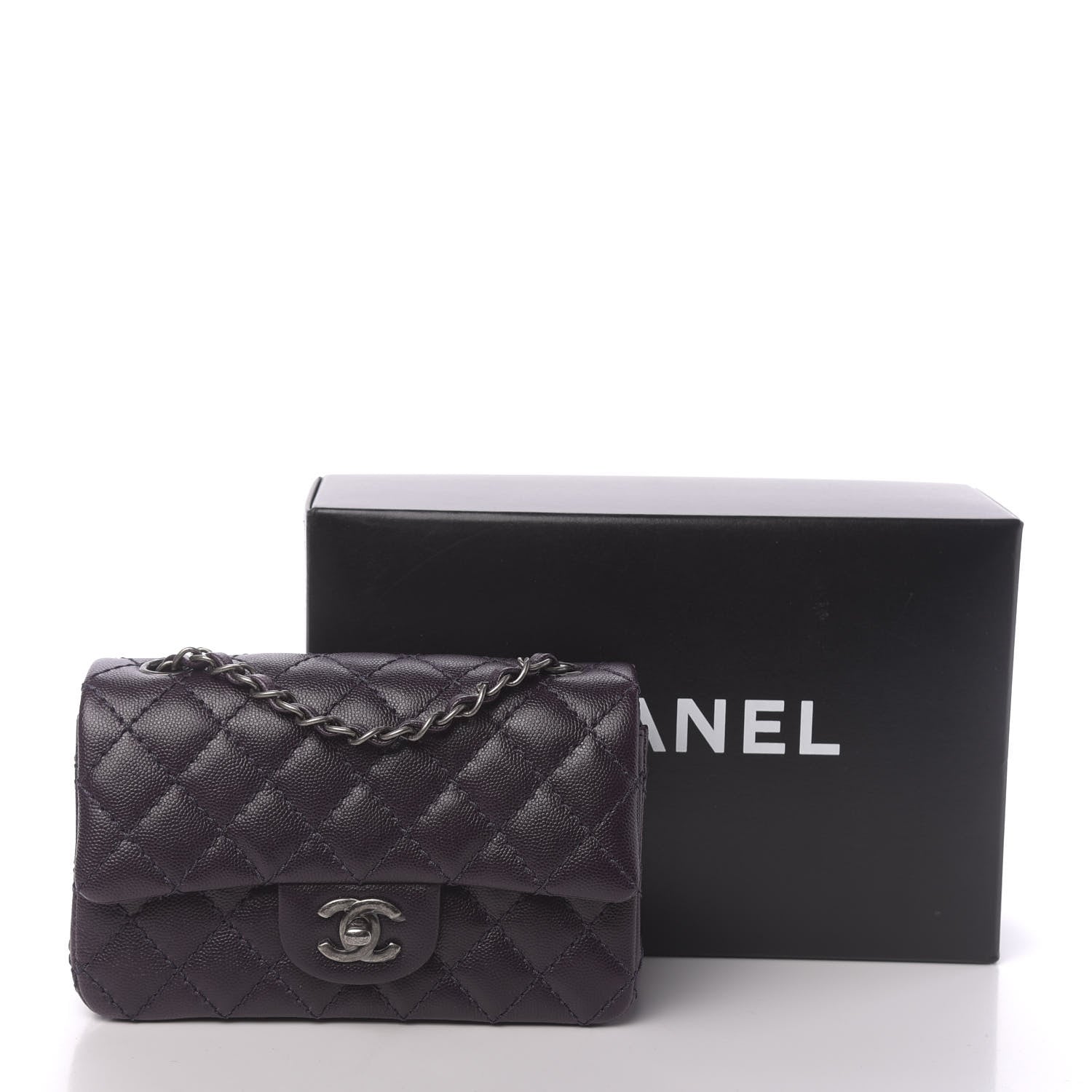 Chanel Washed Caviar Quilted Mini Rectangular Flap Dark Purple 11 of 11