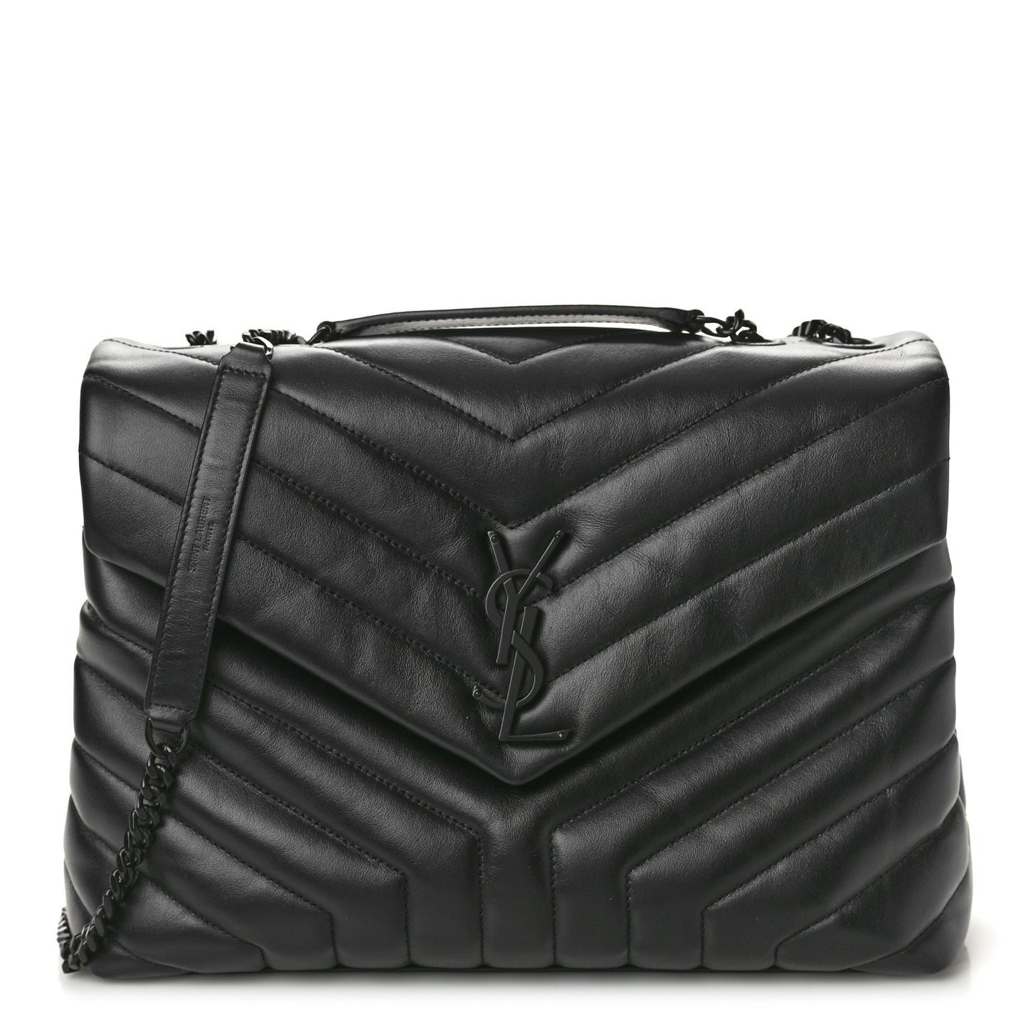 Calfskin Y Quilted Monogram Monochrome Medium Loulou Chain Satchel Black