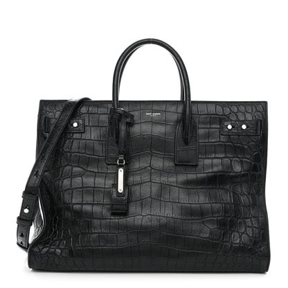 Saint Laurent SAINT LAURENT Calfskin Crocodile Embossed Large Thin Sac De Jour Black 1 of 17