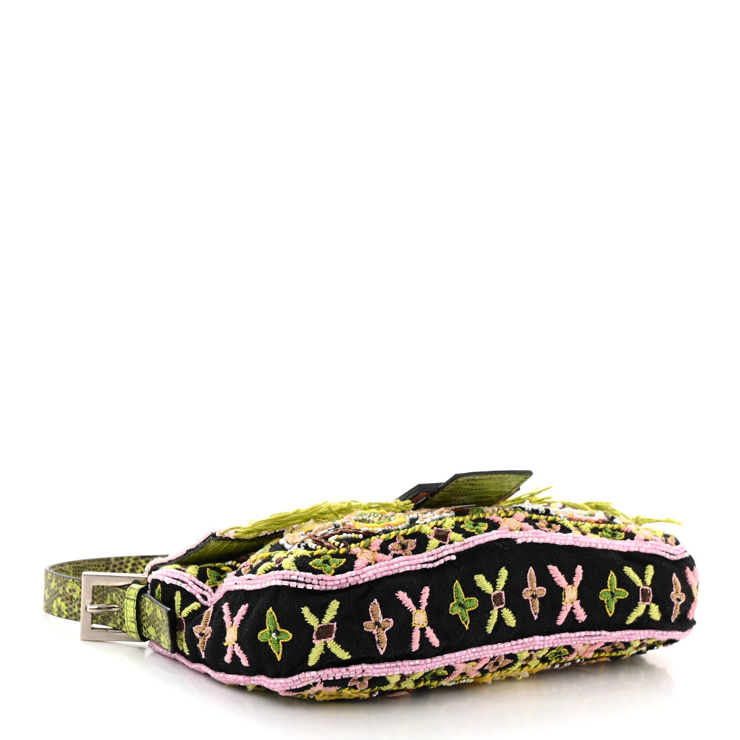 Fendi Canvas Lizard Beaded Baguette Black Multicolor 4 of 12