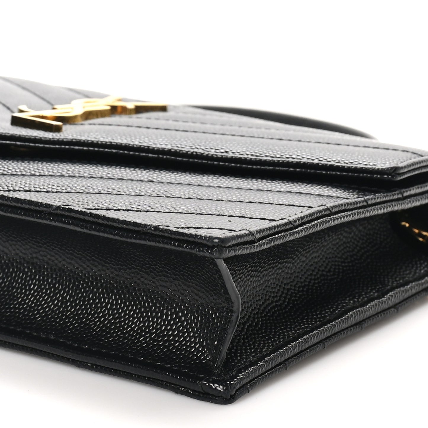 Grain De Poudre Matelasse Chevron Monogram Envelope Chain Wallet Black