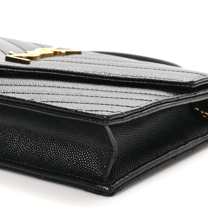 Saint Laurent Grain De Poudre Matelasse Chevron Monogram Envelope Chain Wallet Black 9 of 9