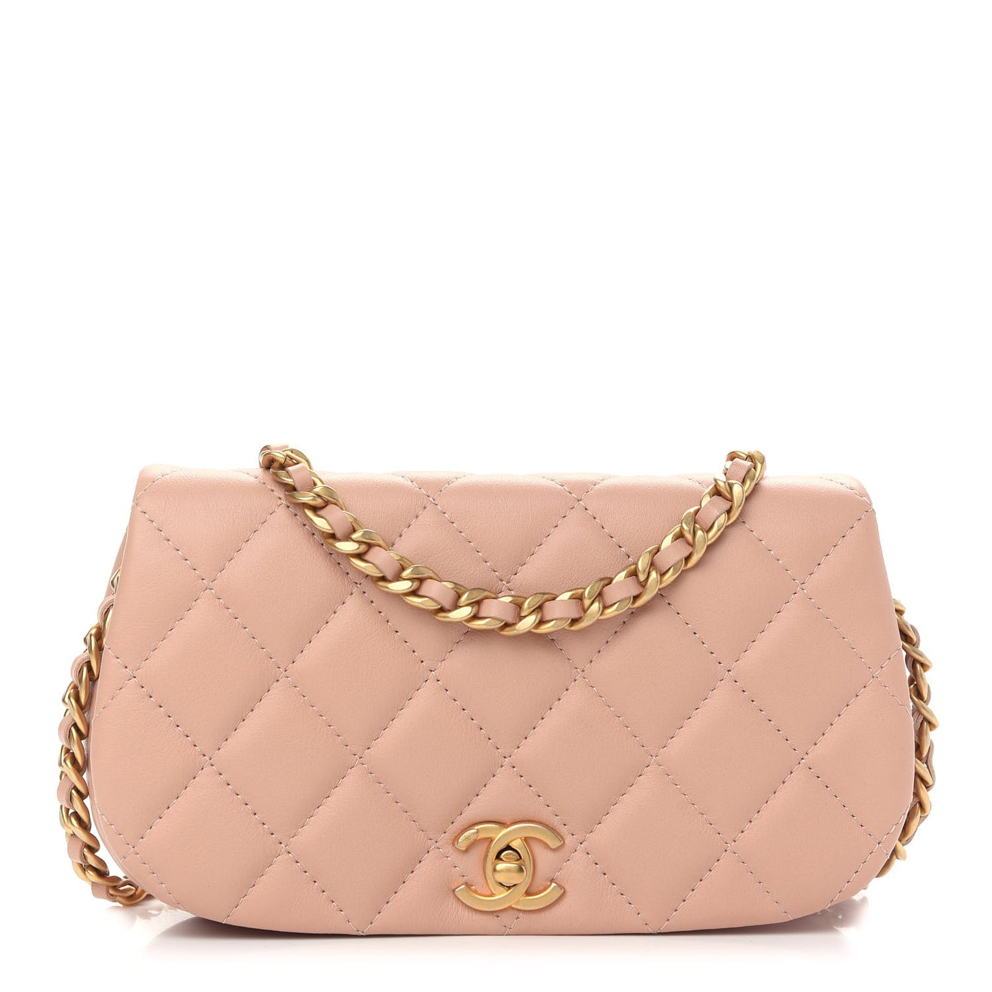 Calfskin Quilted Coco Mail Clutch With Chain Light Pink